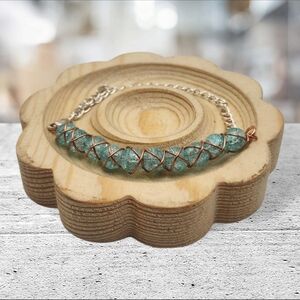 Handmade Wire-wrapped Adjustable Light Blue Beaded Bracelet